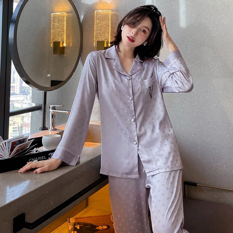 

Sexy Pajamas Suit Rayon 2PCS Nightwear Casual Pijamas Set Sleepwear Female Lingerie Homewear Print Dots Nightgown Home Clothes