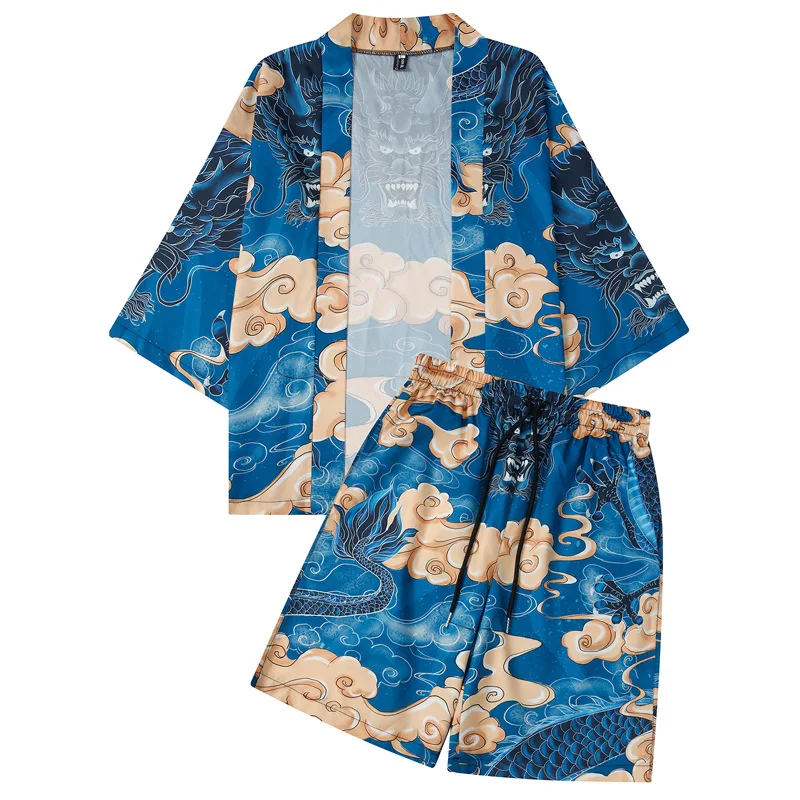 Tanie Mężczyźni 2 sztuk chiński piżamy ustawia seksowny kardigan szlafrok Kimono szorty piżamy sklep
