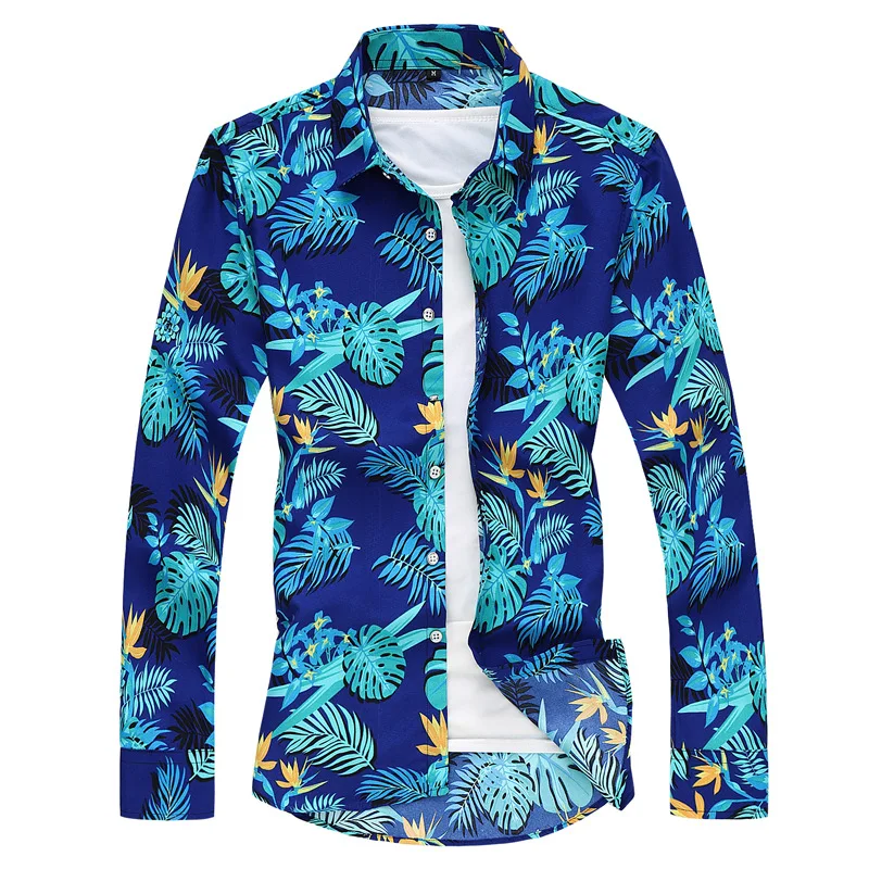 

Spring and Autumn Men Youth Casual Handsome Floral Print Shirt Boys Plus Size Long Sleeve Colorful Button Up Shirt Top 6xl 7xl