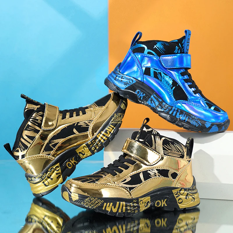 Description Picture 3 of itemTennis Shoes for Boys High Top PU Boots for Kids Outdoor Sports Non Slip Sneakers Free Shipping Childrens Basketball Shoes