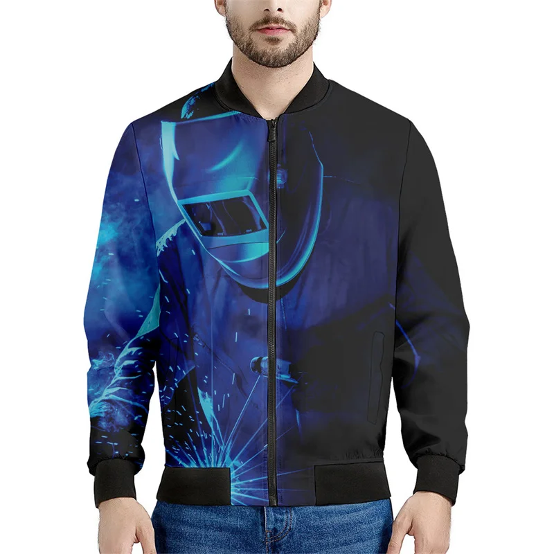 thumbnail image 1 of Chaquetas con patrón de soldadura industrial para hombre, sudadera de manga larga con estampado 3D, chaqueta bomber con cremallera de gran tamaño y estilo urbano, 1 of 4