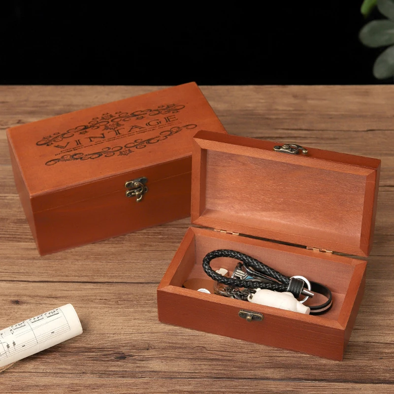 

Винтажный деревянный ящик для хранения с откидной крышкой, настольная коробка для хранения мелочей, косметики, ювелирных изделий, классическое ностальгическое оборудование для хранения