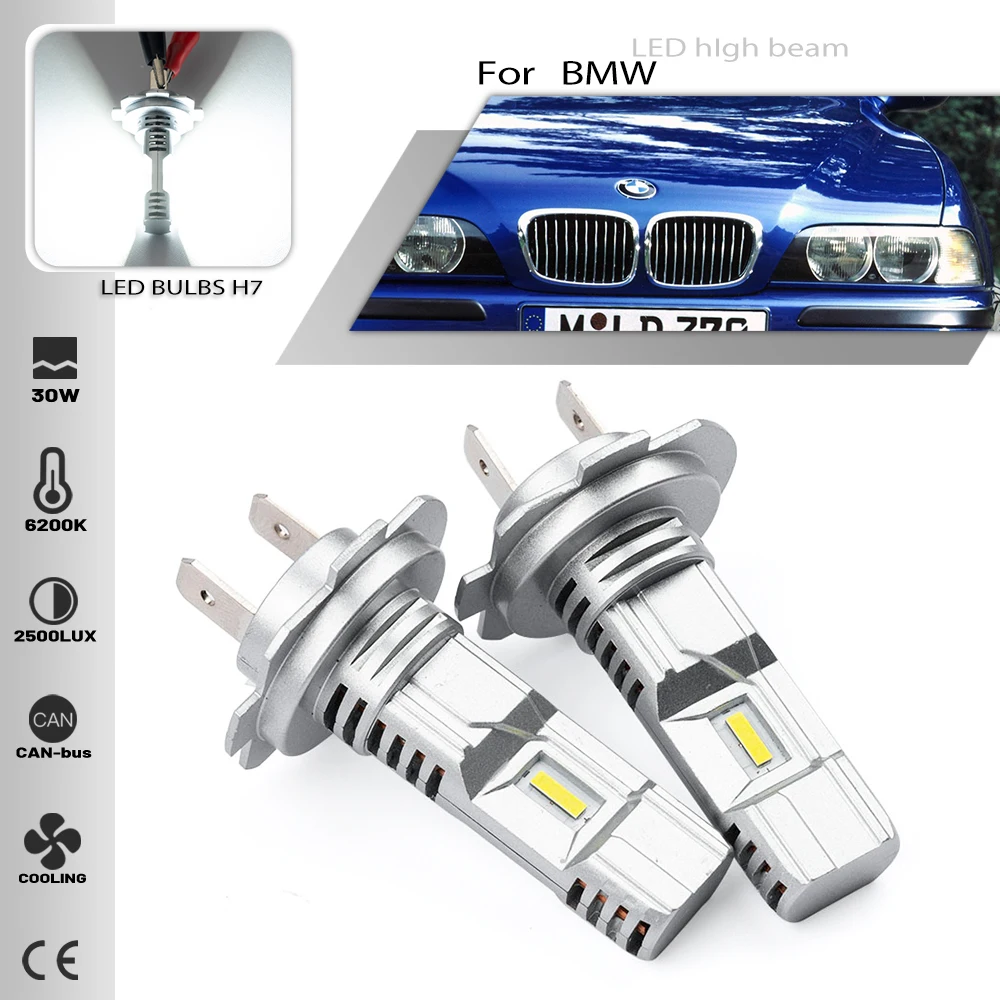 2PCS H7 Led Mini Bulbs For BMW E39 1996 2003 Car Headlights High Low