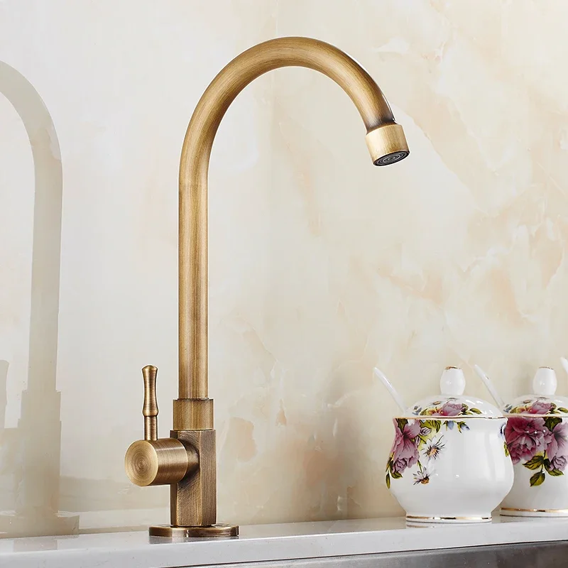 

High Quality Faucet Brass Classic Only Cold Water Kitchen Sink Faucet Gooseneck Single Lever Outdoor Tap Bronze Brushed Finish