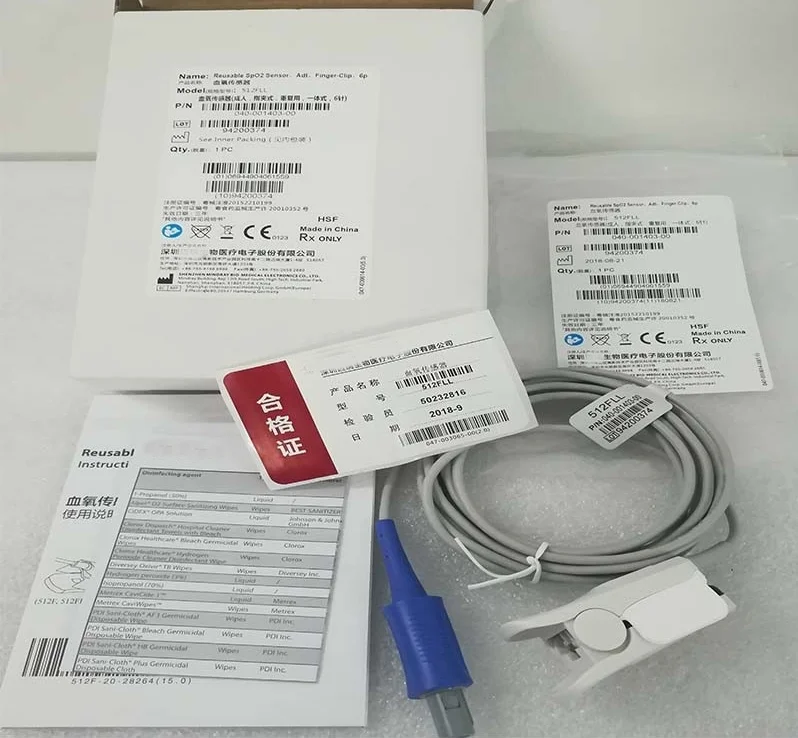 

6-игольный ЭКГ-монитор для Mindray, интегрированный зажим для взрослых, датчик кислорода в крови 3M 040-001403-00, модель 512FLL