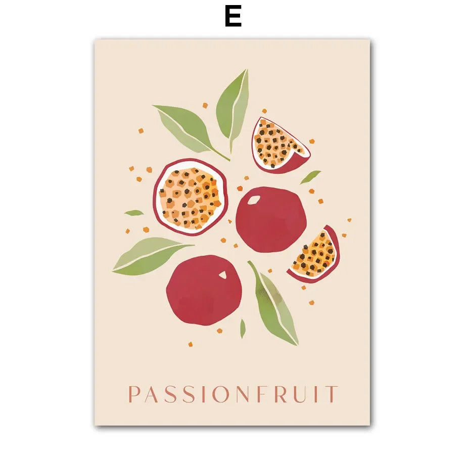 thumbnail image 1 of Pintura en lienzo de arte de pared con diseño de pomelo, frambuesa, cereza, plátano y limón, carteles nórdicos e impresiones, imágenes de pared para decoración del hogar y la cocina, 1 of 5