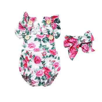 Cute Floral Jumpsuit 2 Piece Baby Girl Clothes Jumpsuit Jumpsuit + Headband 1-6Y Age Toddler Newborn Clothing Set Hot Sale 6