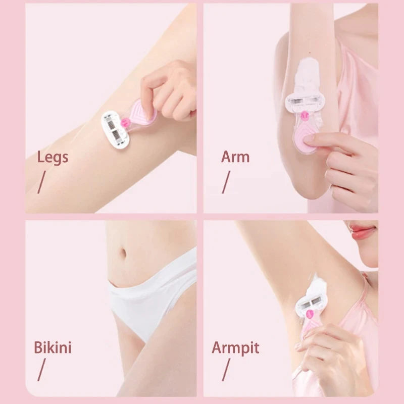 (손잡이 1개 + 면도날 2개) 여성용 안전 면도날 얼굴/다리/겨드랑이/비키니 뷰티 제모 쉐이빙 호환 비너스 면도기