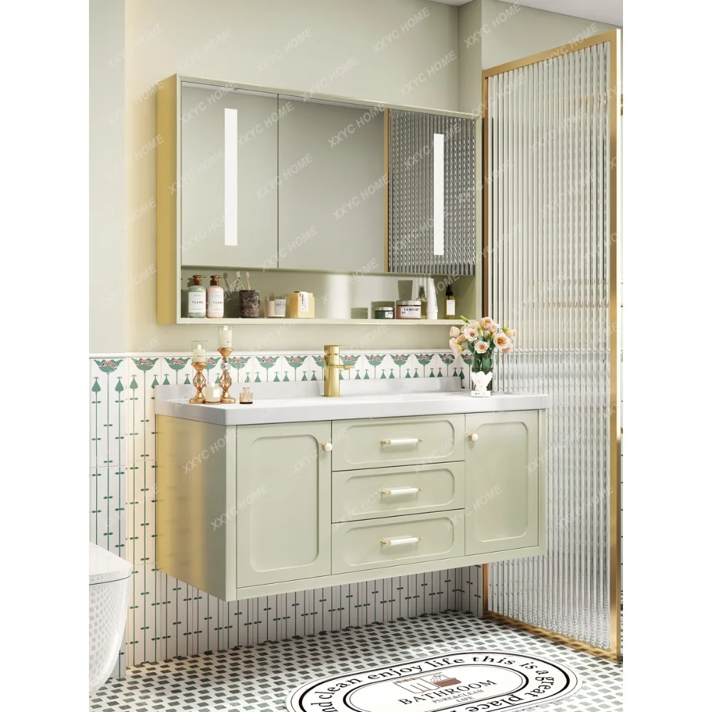 

Smart Light Luxury Bathroom Cabinet Wash Face Wash Basin Cabinet Combination Oak Washstand Bathroom Cabinet