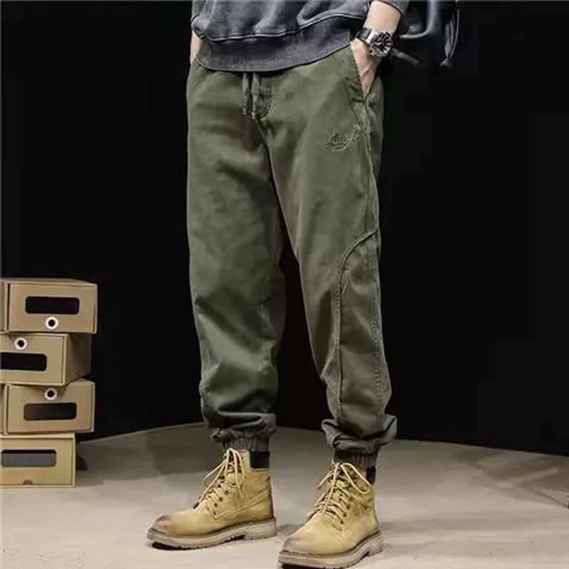 Spring Trend Handsome Men Gothic Clothes Workwear Cowboy Loose Nine Points Bound Feet Harun Korean Solid Color Casual Trousers