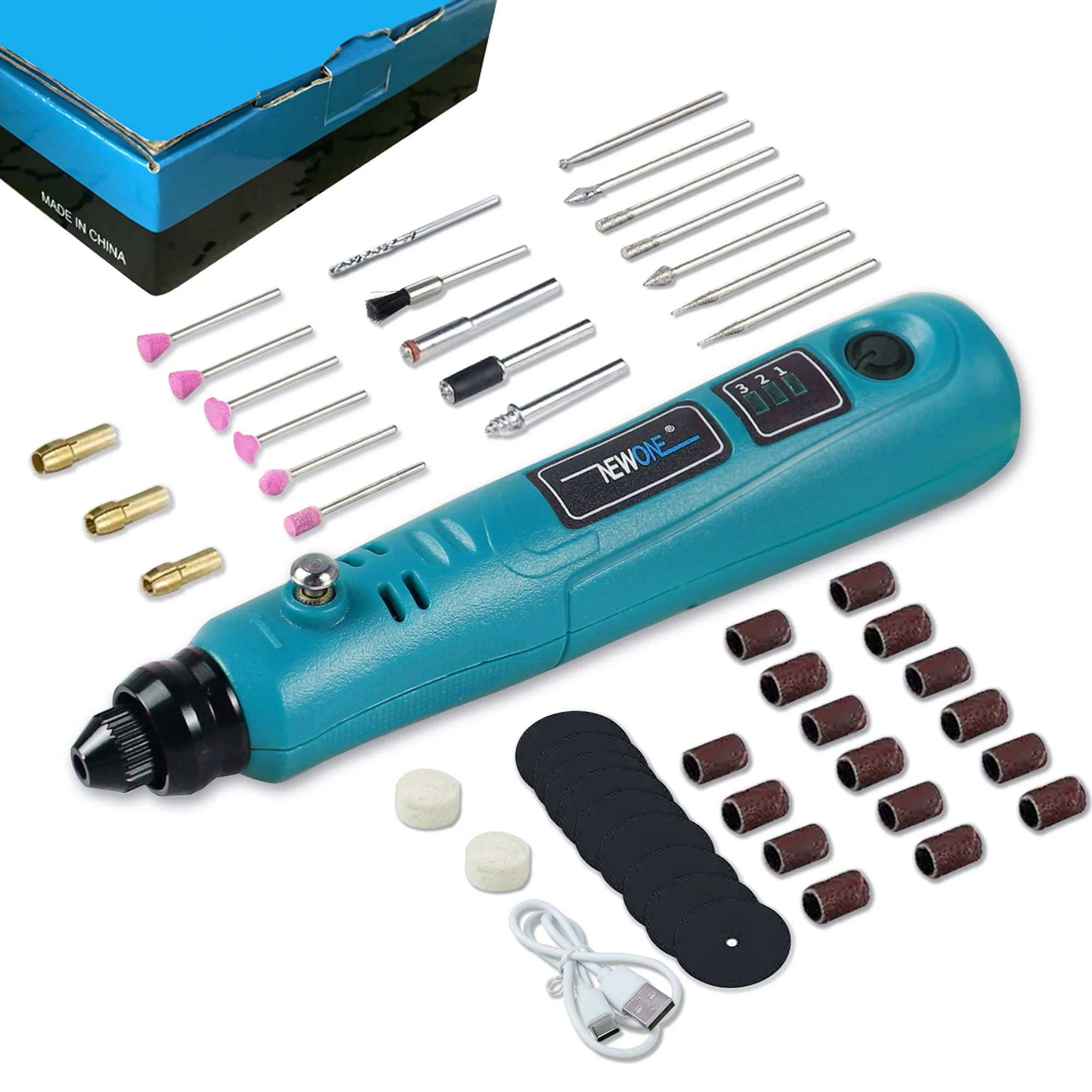 NEWONE Mini Cordless Rotary Tool Kit, 3-Speed and USB Charging with Accessories, Multi-Purpose 3.7V Power Rotary Tool for Sandin