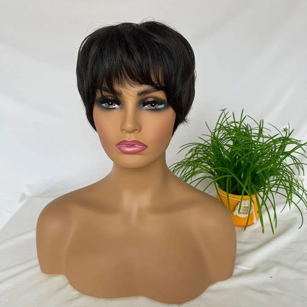 Pixie Cut Wig Human Hair Silk Base 5x5inch Short Human Hair Wigs for Black Women Natural Black Short 3-4inch Cut Wigs
