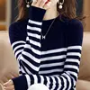 New Fashion Striped Base Knit Sweater Pullover Round Neck Long-sleeved Sweater Women Loose Slim Versatile Top 2