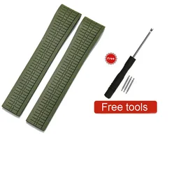 Curved End Silicone Sport Watch Strap 21mm - Rubber Watch Band Without Buckle - 21mm (Green (no buckle))