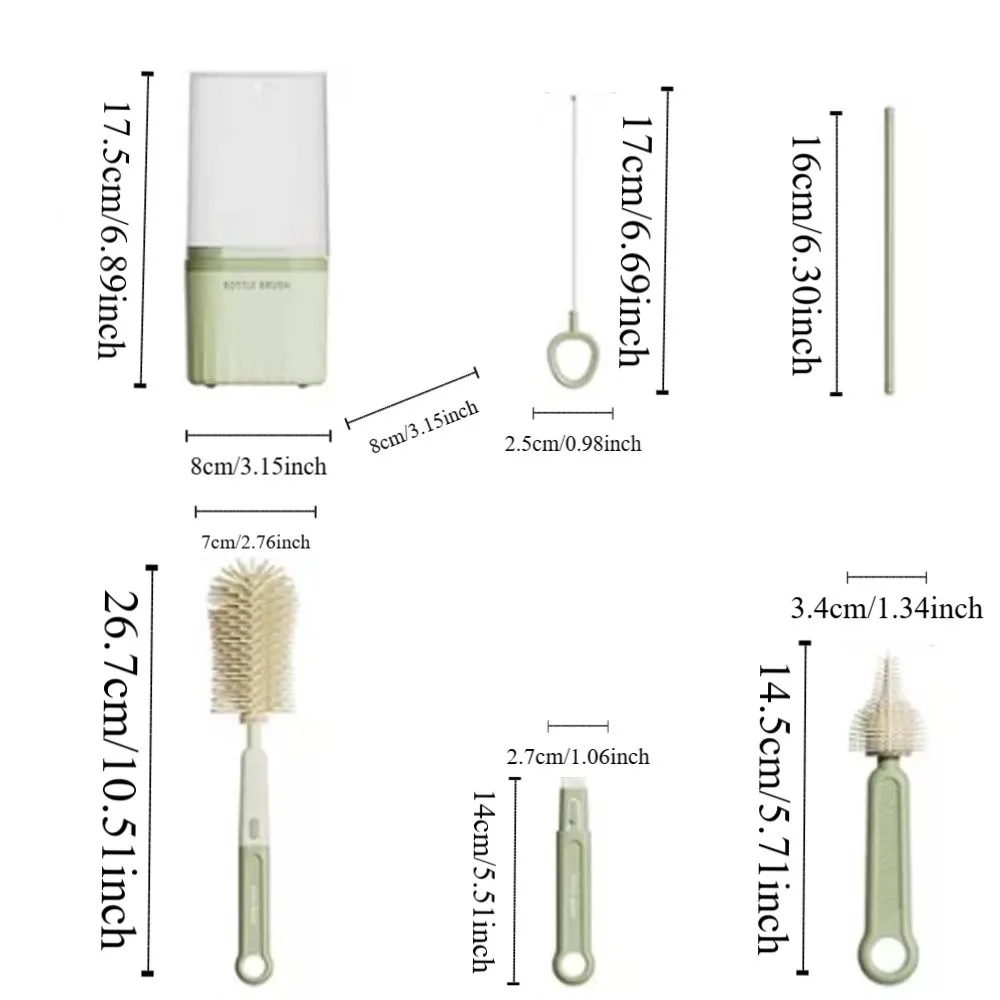 Multi-functional Bottle Cleaning Brush Set Anti-lost TPR Pacifier Straw Scrubber Drain Bracket Eyedropper Brush
