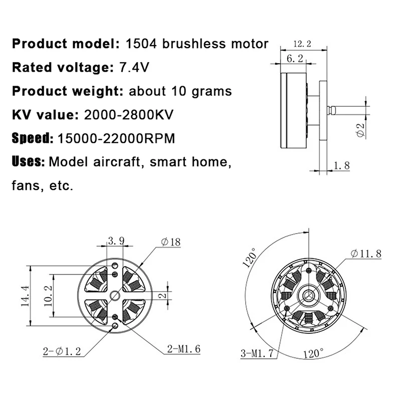 Bezkartáčový motor 1504 7.4V 2000-2800KV pro RC dron