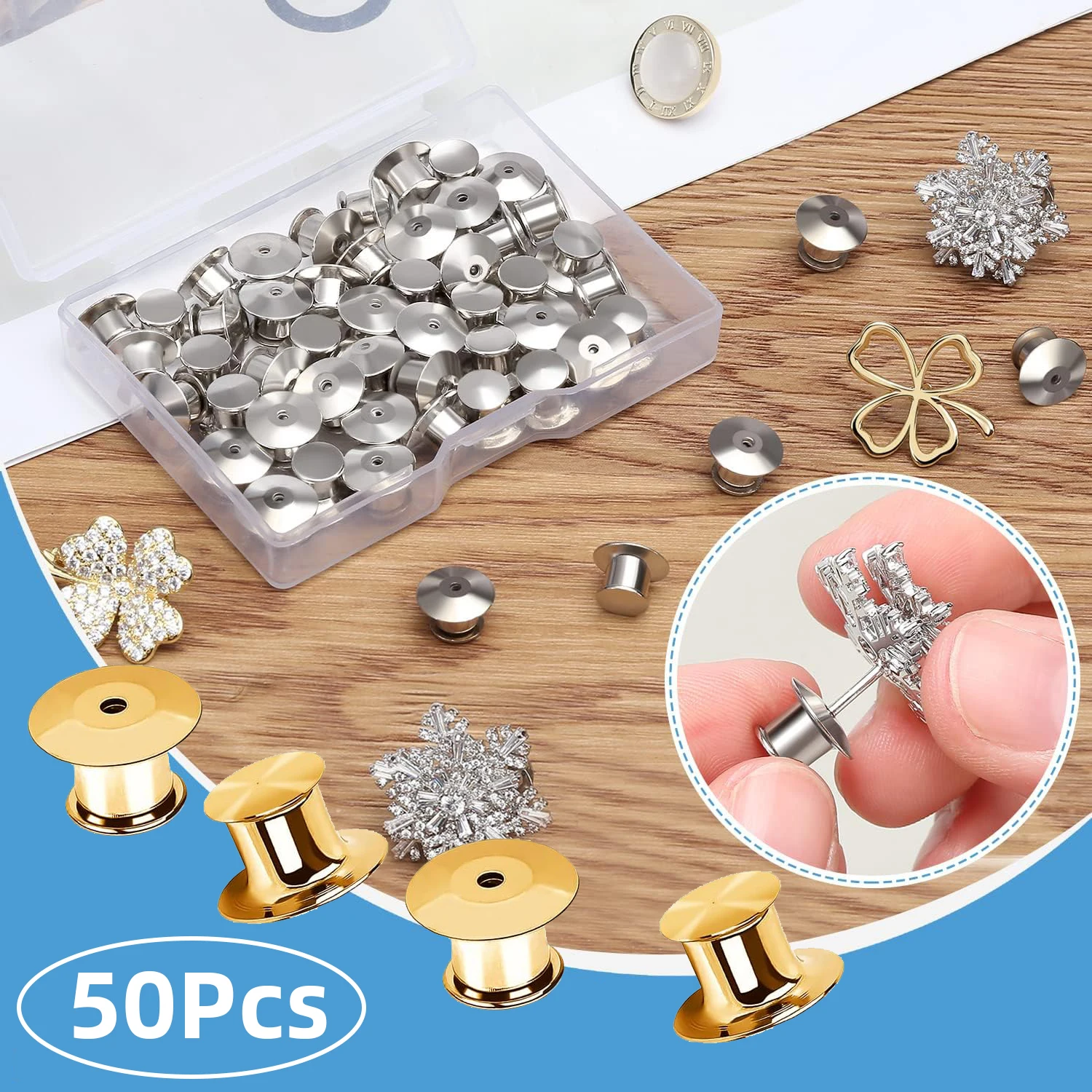 wholesale 50 pcs solid brass Pin Backs snap pull Locking Pin Keepers  Locking Clasp for badge