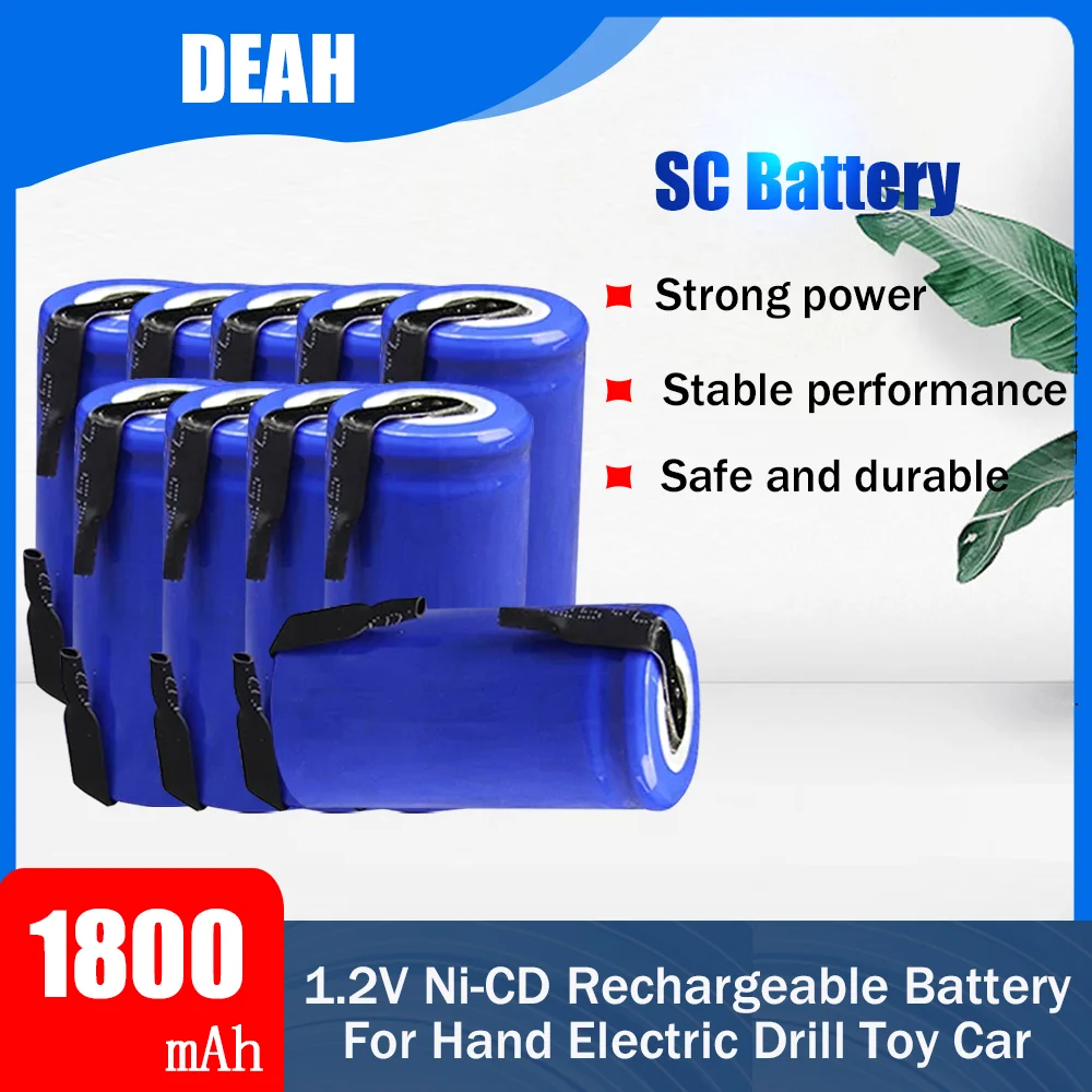 Sub C SC 1 2 V 1800mAh Ni-CD Ni CD перезаряжаемая батарея с припоем провода для электрических