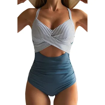 Women's One Piece Swimsuits Tummy Control Cutout High Waisted Bathing Suit Wrap Tie Back 1 Piece Swimsuit