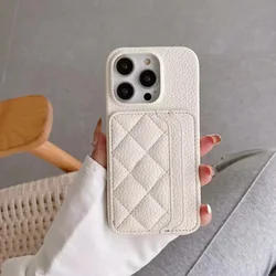 Luxury Elegant 3D Diamond Grid Leather Dual Card Slot Wallet Case & Phone Cover - iPhone 14 Pro (White)