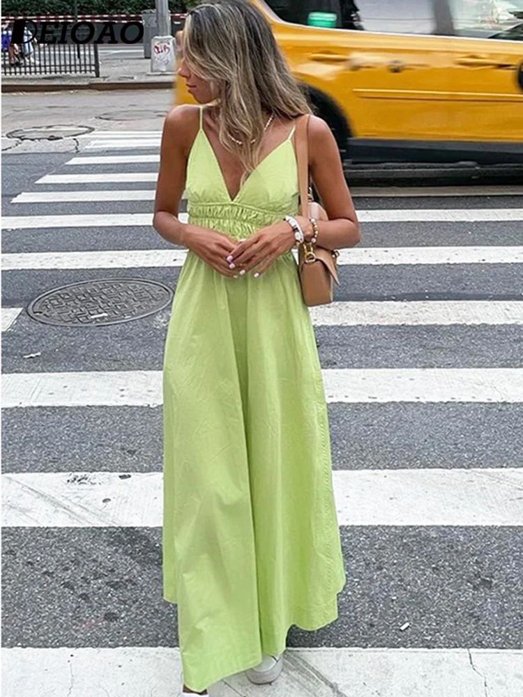 

Женское осеннее сексуальное платье Deioao, длинное удобное, элегантное и Повседневное платье на бретелях без рукавов с V-образным вырезом, модель 2023 года