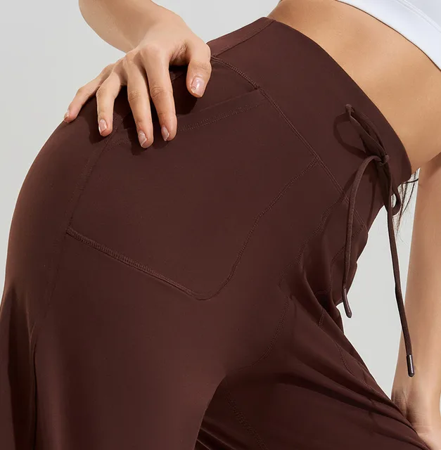 Women's High Waist Stretch Yoga Pants with Pockets Drawstring Quick Dry Loose Running Pants Gym Outdoor Training Wide Leg Pants 5