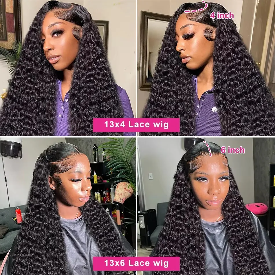 250 high density human hair wigs 30 40 inch black hd lace frontal wig pre plucked front 13x6 13x4 kinky curly deep water wave 4