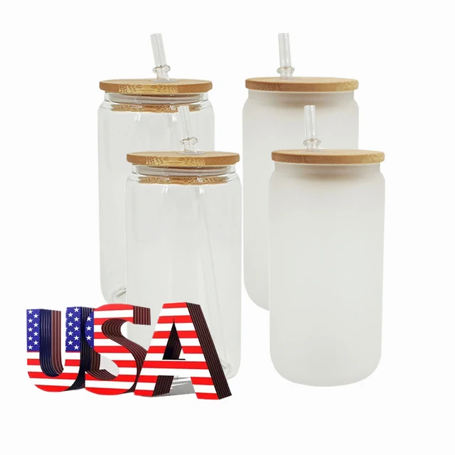 HTVRONT 8/4 Pack 16OZ Clear/Frosted Glass Sublimation Tumblers with Bamboo  Lid Sublimate Tumbler Blanks DIY for Iced Coffee Cups