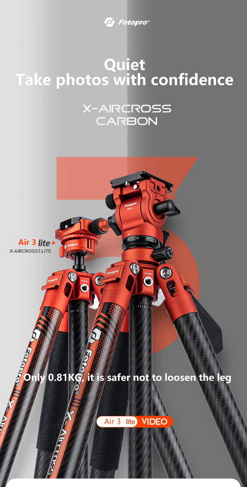 Fotopro X-Aircross 3 Carbon Fiber Lightweight Tripod w/Ball Head