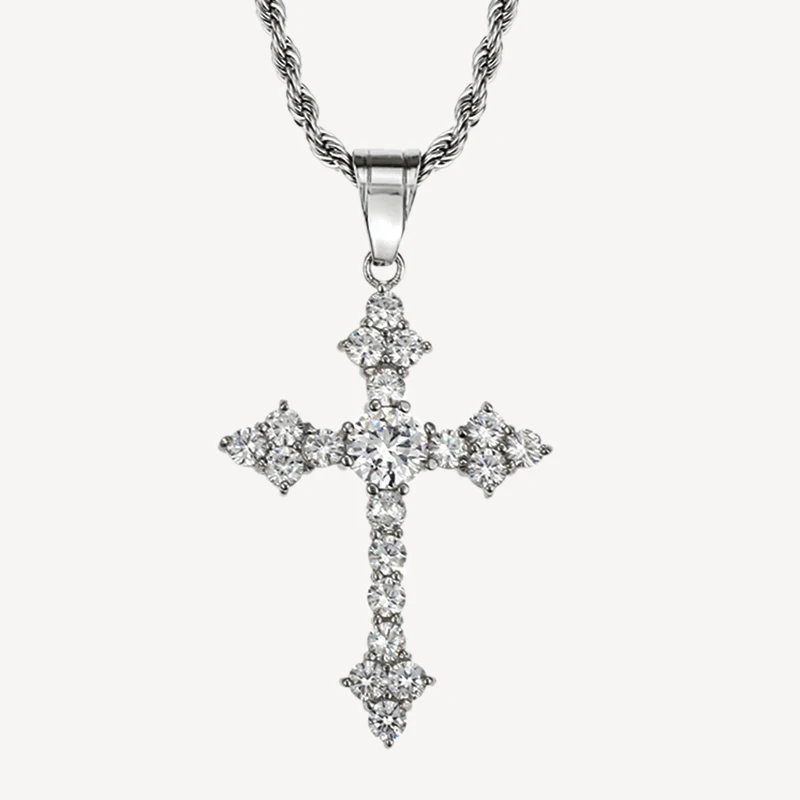 

Mencheese Original New Sterling Silver Diamond Inlaid Cross Necklace Men's and Women's Clavicle Chain Retro Trendy Jewelry