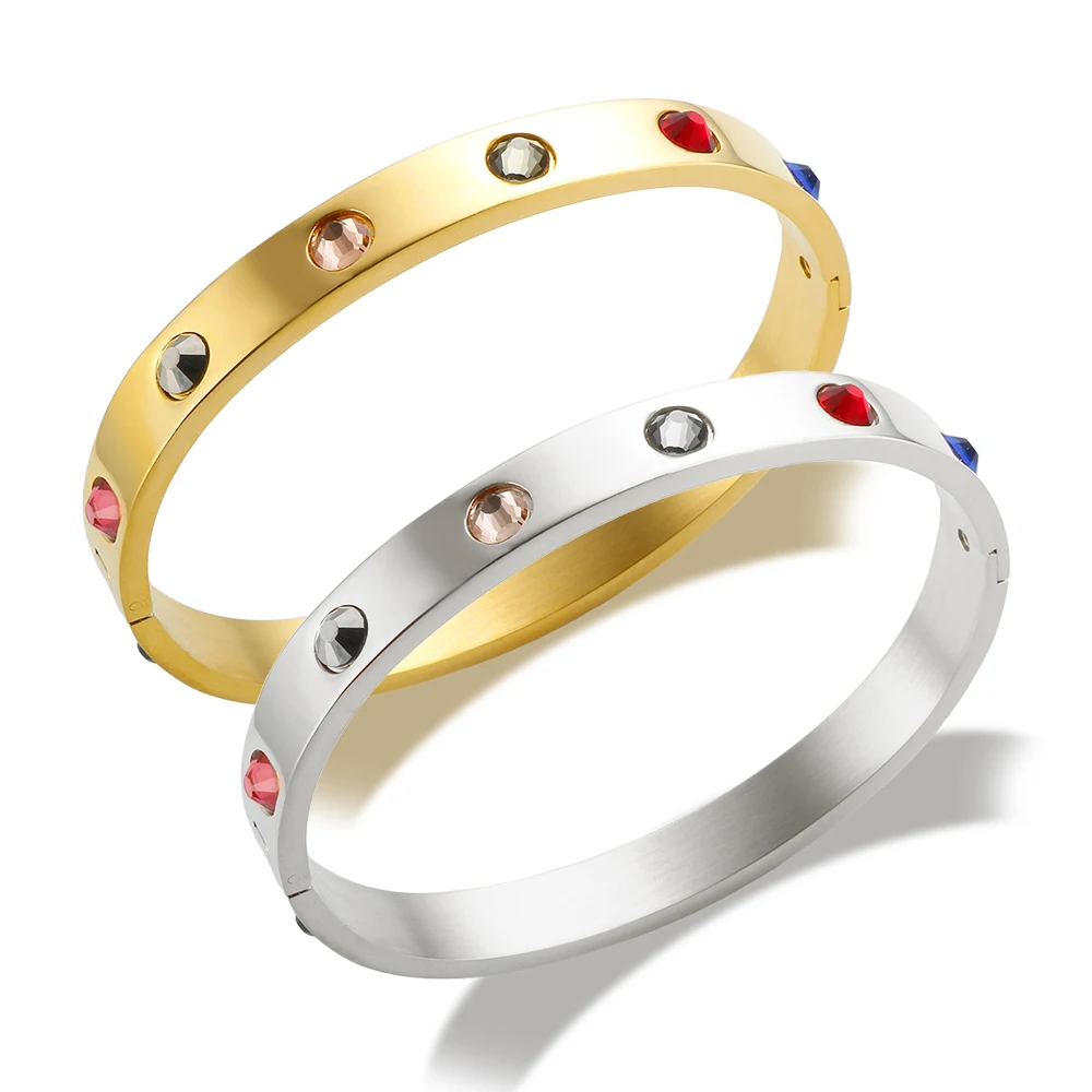 Gold Color Lover Bracelets&Bangles for Women Rose Gold Color Stainless Steel Charming CZ Cuff Bracelet Luxury Jewellery Gift bangle bracelet zircon bracelet