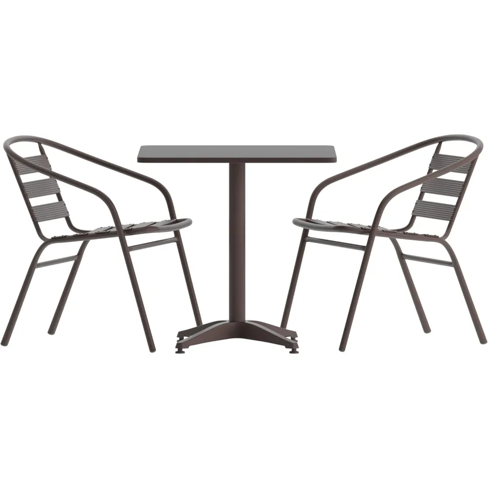 23.5'' Square Aluminum Indoor-Outdoor Table Set with 2 Slat Back Chairs 6