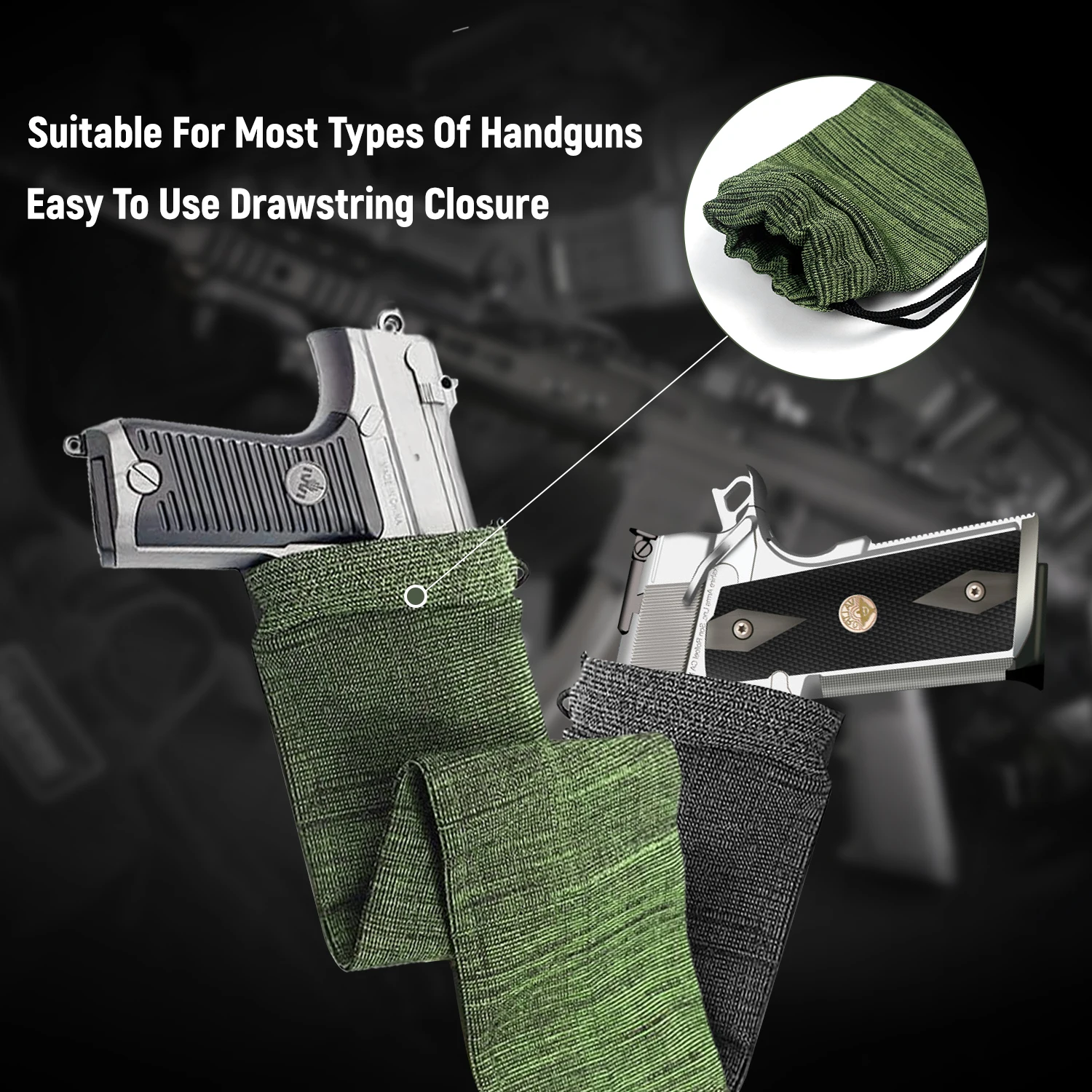 5pcs Handgun Socks, 16in Silicone Treated Knit Gun Socks, Breathable Moisture Gun Sock for Pistol Handgun 5
