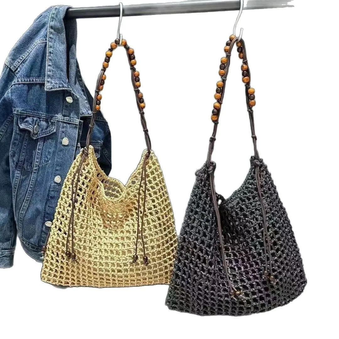 Summer Woven Beach Bag Women Mesh Rope Knitted Handbags Reticulate Hollow Shoulder Bag Ladies Travel Large Capacity Shopper Tote