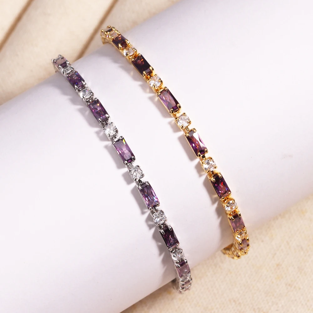 Tennis bracelets for women party wedding jewelry birthday gift purple zircons CZ charm crystal