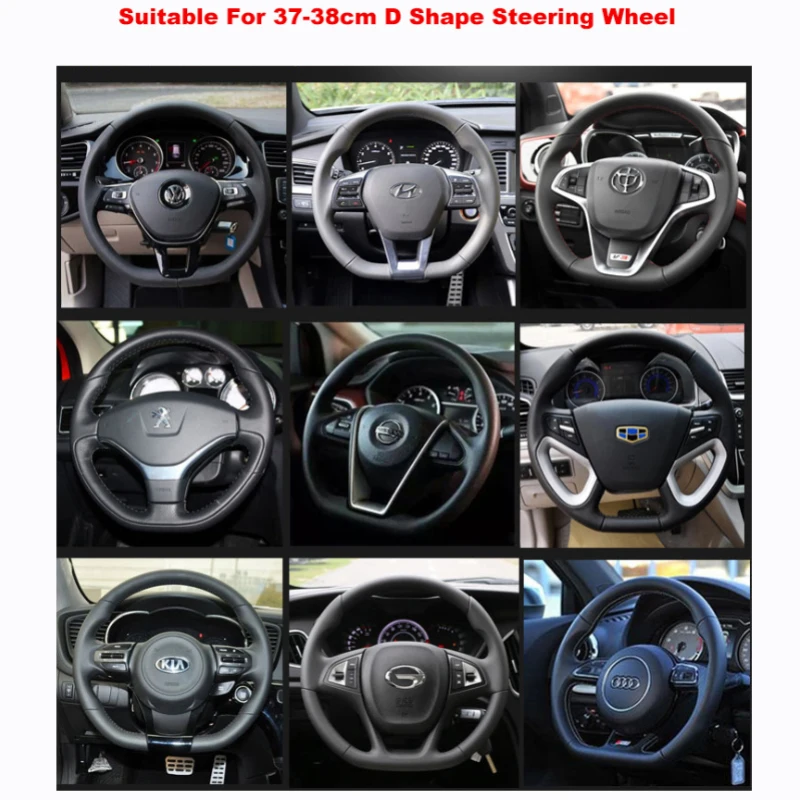 Luxury D-Shape Leather Car Steering Wheel Cover