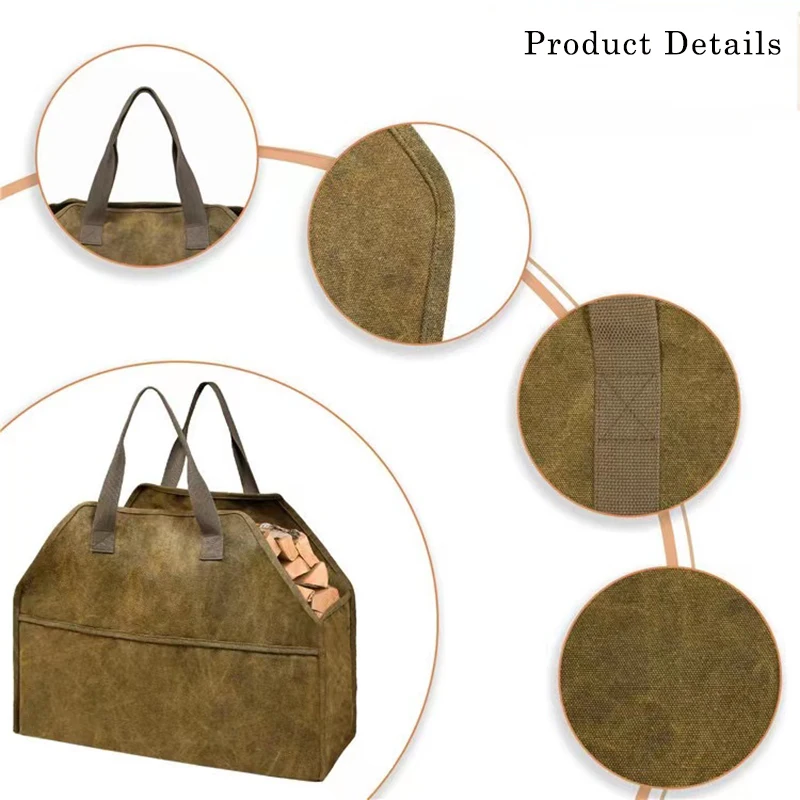 Log Storage Holder Carrier Canvas Firewood Bag Durable Fire Wood Tote Outdoor Portable Organizer 6