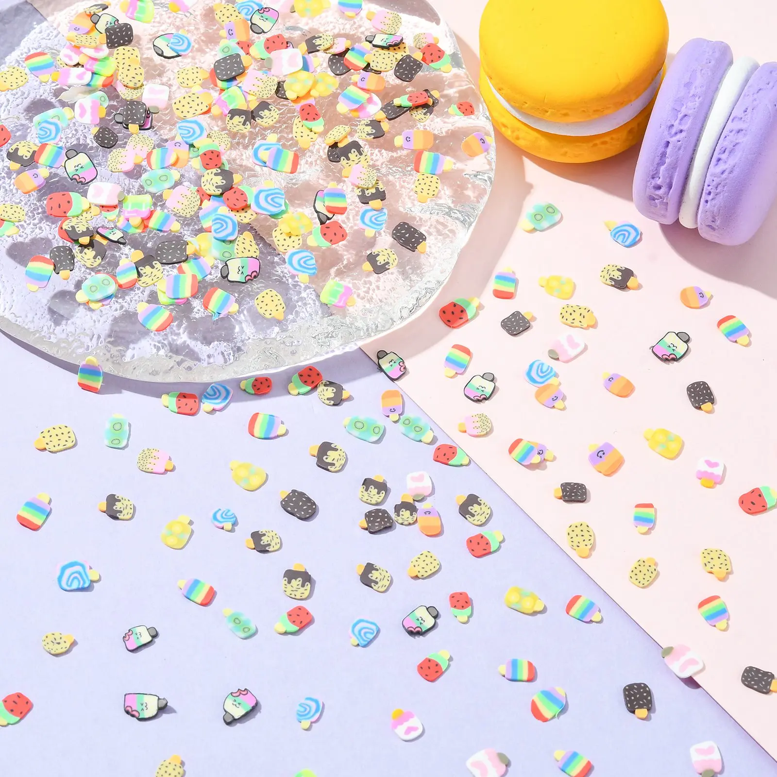 4500 Stück zufällige Eis lutscher Ton scheiben Polymer Clay Sweet Food Eis scheiben für DIY Nail Art machen Dekoration Kunst handwerk – Detail 5