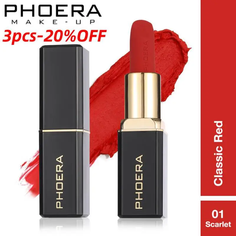 

Бархатная водостойкая губная помада phoera, 10 цветов, 3 шт./20%, стойкая глазурованная губная помада, антипригарная чашка, тинт для губ, матовые румяна, косметика
