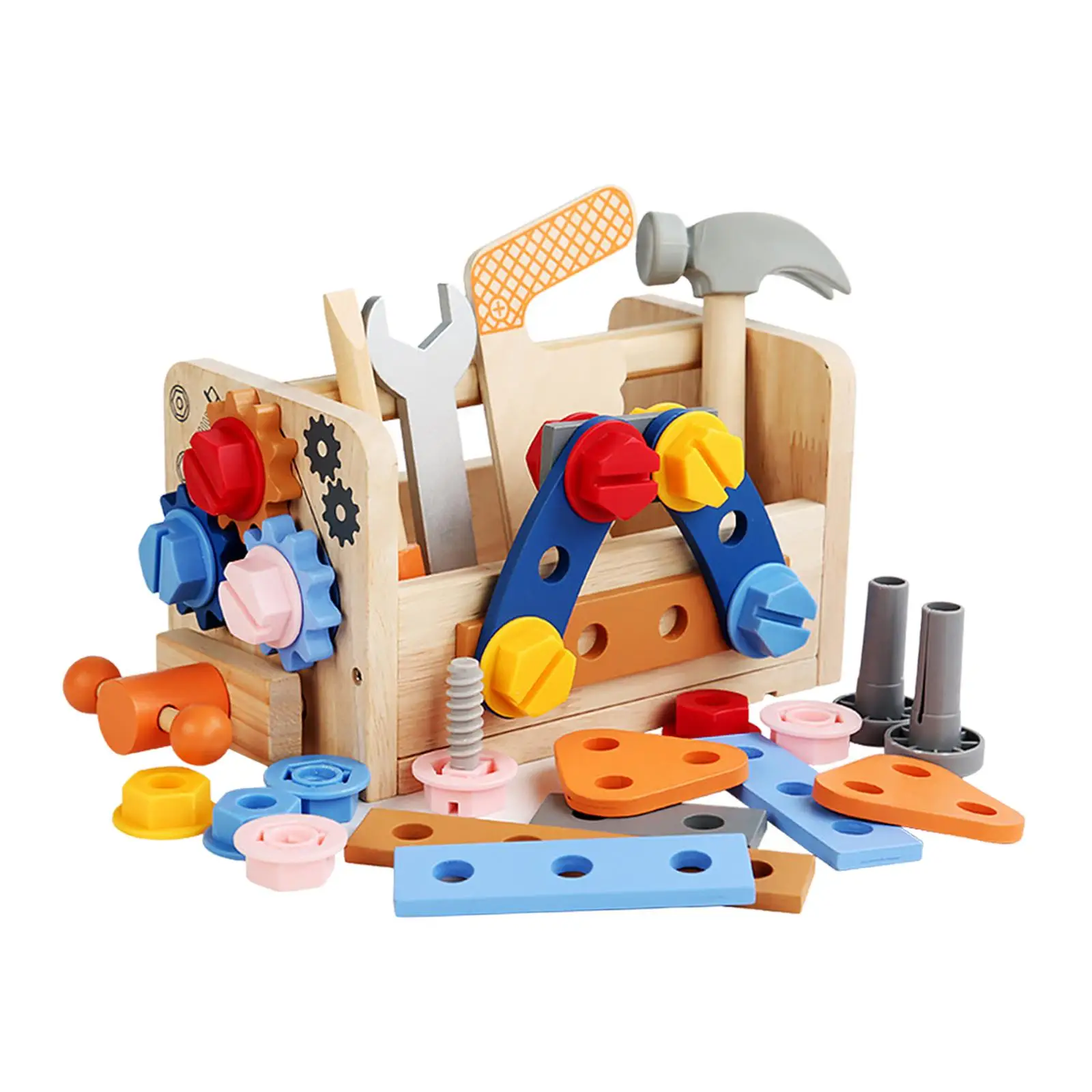 Wooden Toolbox Pretend Play Set Montessori Children Toy Simulation Screw Disassembly Nut Portable Tool Stand Boys' Puzzle Toys