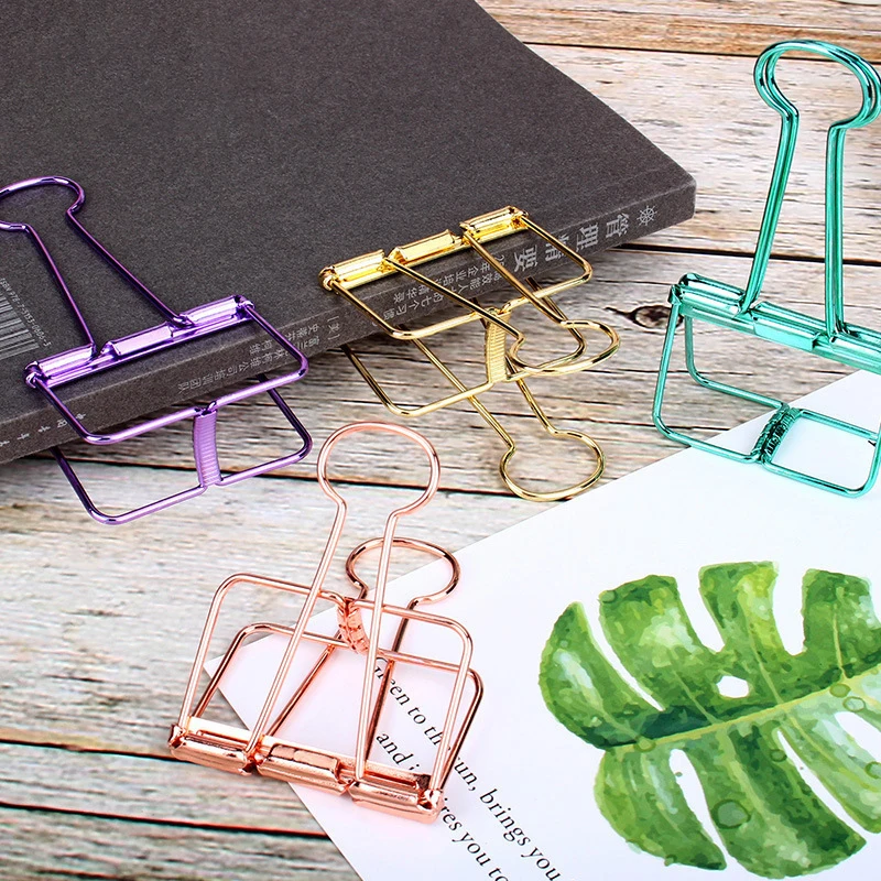 1Pcs Paper Clip Sliver Rose Gold Binder Clips Page Holder Office Study Binder Clips Photo Clamp Office School Desk Organizer