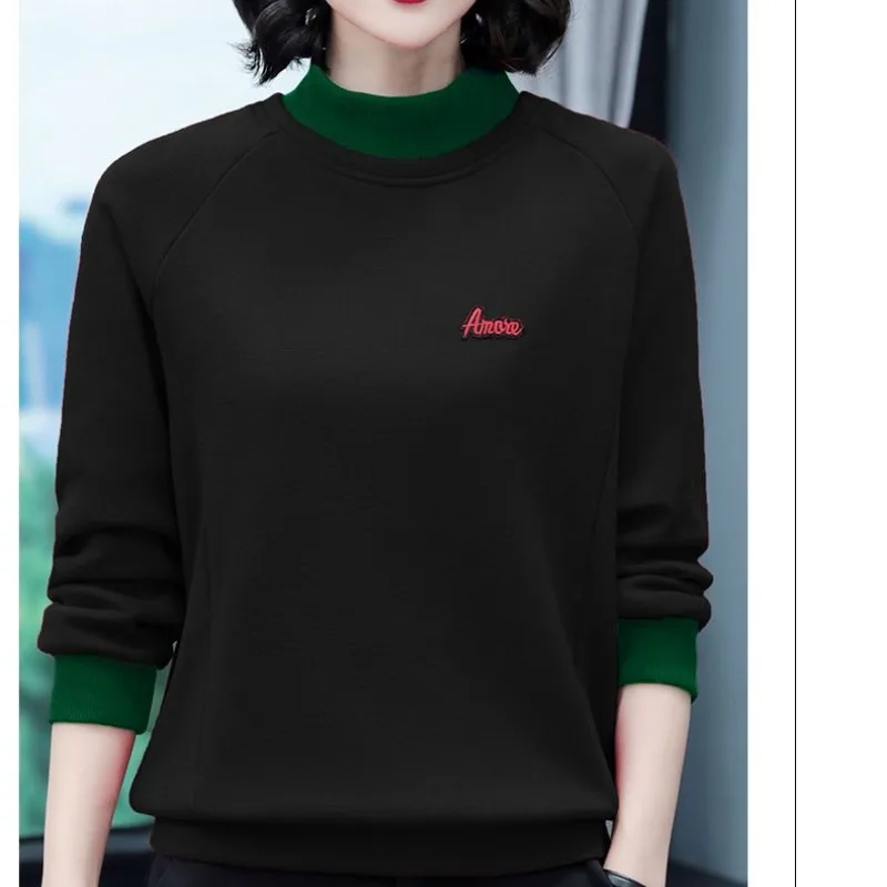 2023 Autumn and Winter Pure Cotton Women's Half High Neck Sweater Casual Elegant Loose Pullover Solid Color High Street Tops