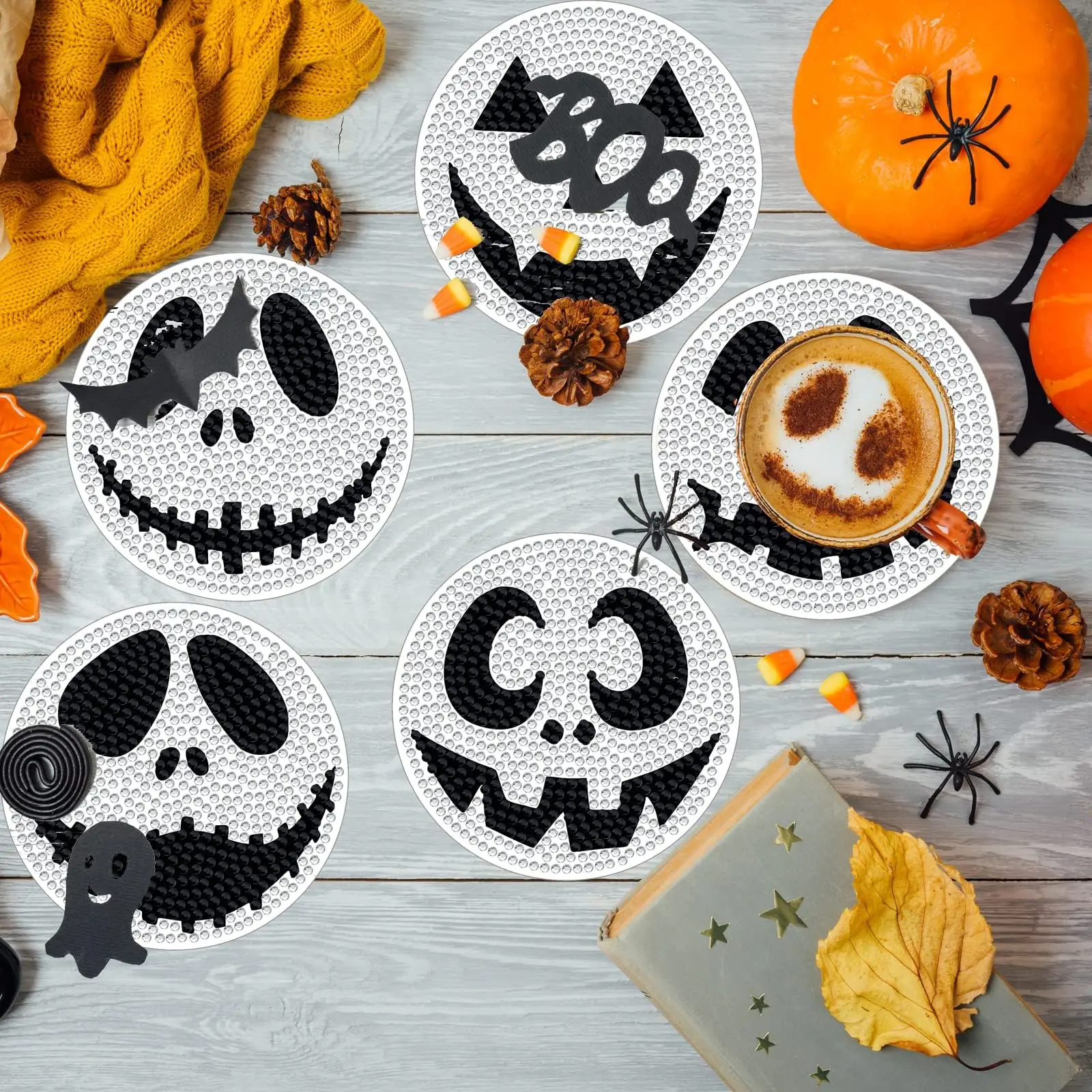 Halloween Diamond Painting Coasters, 8Pcs Halloween Diamond Art Kits for  Adults