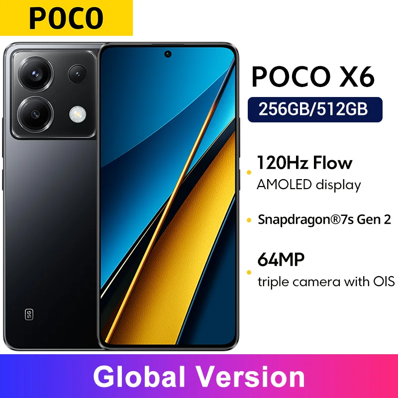 Global Version POCO X6 5G 64MP Camera with OIS 67W Charging NFC Snapdragon 7s Gen 2 Smartphone 120Hz Flow AMOLED Display