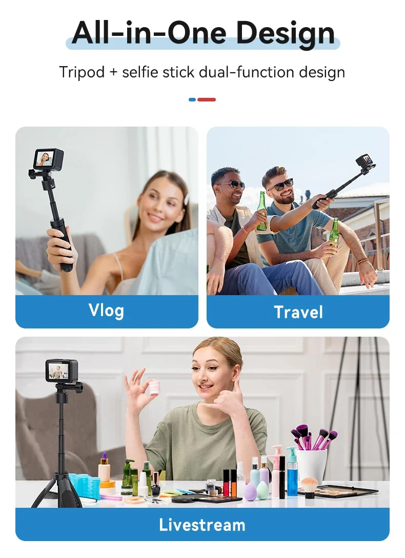 Portable Extendable Selfie Stick Tripod for GoPro/Insta360/DJI Osmo - Quick Rele