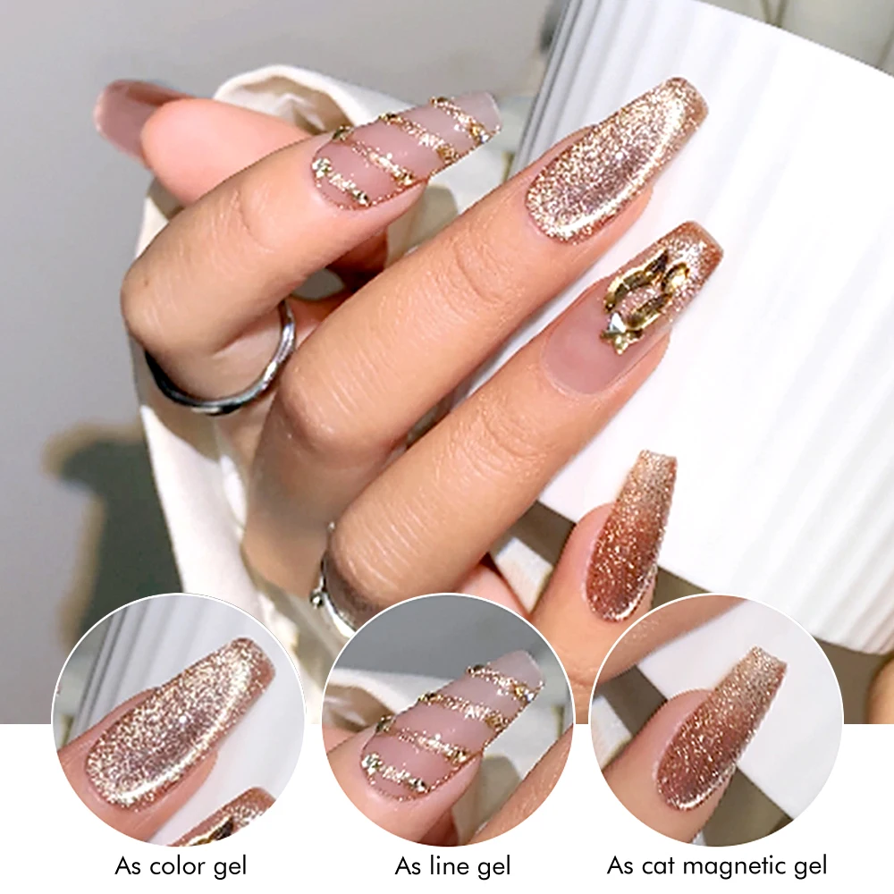 CHUNSHU 3in1 Sparkle Reflective Cat Magnetic Gel Nail Polish 10ml Platinum Sliver-light Shine Cat Eye Glitter Nail Gel Varnish 4
