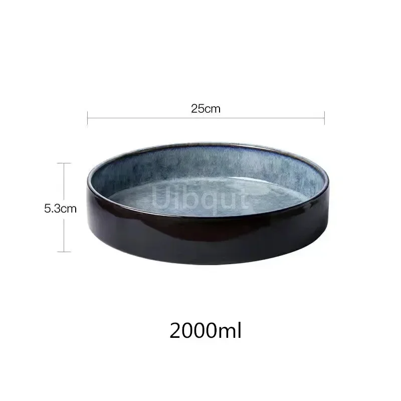 Simple black and white deep soup plate Western dish round dish salad plates frosted ceramic large baked plate household dishes