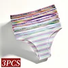 3Pcs/Set Cotton Panties For Women Colorful Striped Underwear Low Waist Briefs Breathable Underpants Female Sexy Lingerie M-XXL