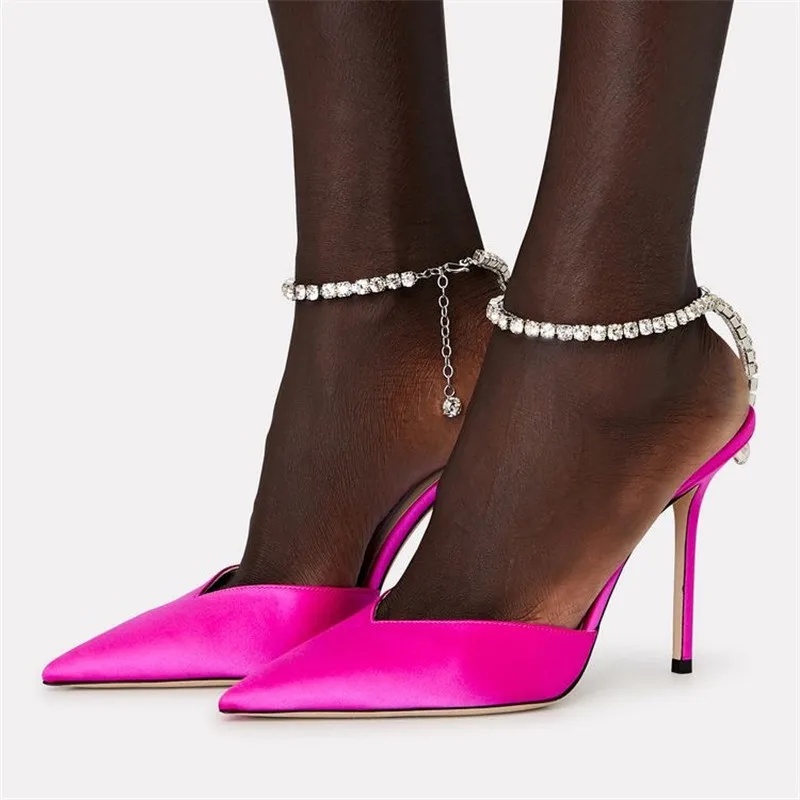 

Summer Women Sandals Silk Crystal Chain Thin Heel Outdoor Female Casual Shoes Sexy Cover Toe Night Club Party High Heels Mujer