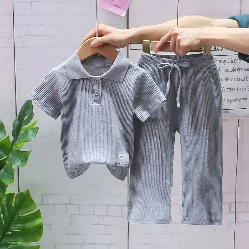

Teenage Girls Clothing Set Spring/Summer New Sportswear Set Children's Korean POLO Polo Collar Top Wide Leg Pants Casual Set